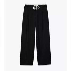 Zara Black Wide-Leg Trousers with White Drawstring